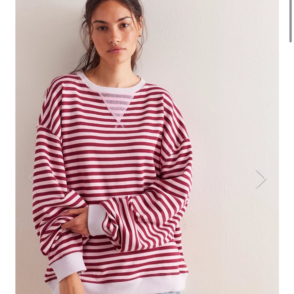 FREE PEOPLE OVERSIZED CLASSIC STRIPED CREW, CRANBERRY MIX
